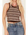 Image #3 - Beyond The Radar Women's Howdy Stripe Knit Sweater Cropped Tank Top, Brown, hi-res