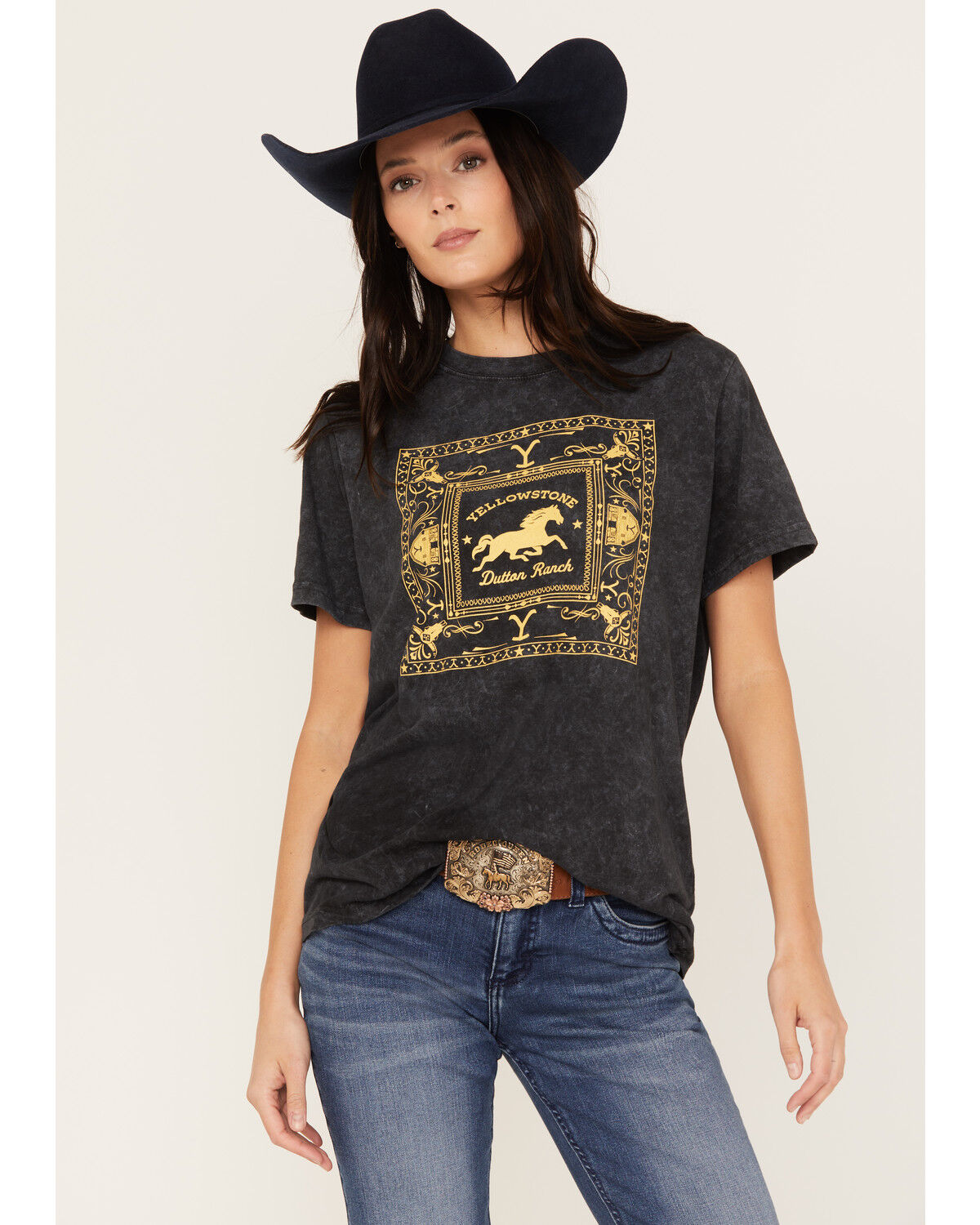 Image #1 - Paramount Network's Yellowstone Women's Bandana Short Sleeve Graphic Tee, Black, hi-res