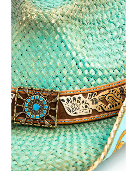 Image #6 - Shyanne Women's Cactus Flower Straw Cowboy Hat , Blue, hi-res