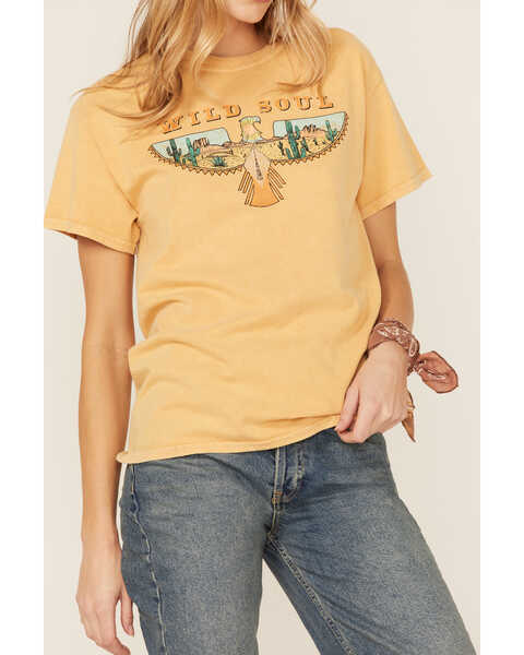 Image #2 - Youth in Revolt Women's Mineral Wash Wild Soul Thunderbird Graphic Tee, Mustard, hi-res