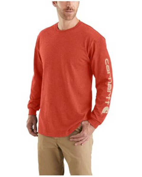 Carhartt Men's Loose Fit Heavyweight Long Sleeve Logo Graphic Work T-Shirt, Orange, hi-res