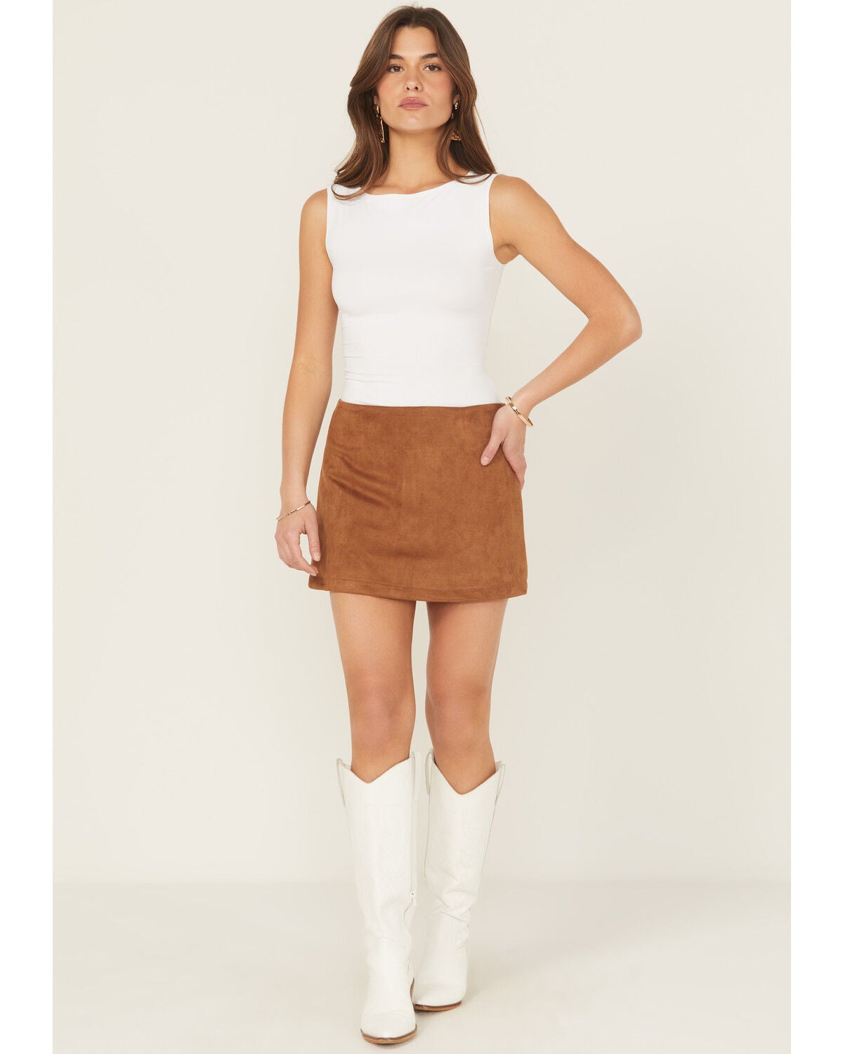 Shyanne Women's Faux Suede Mini Skort, Lt Brown, hi-res
