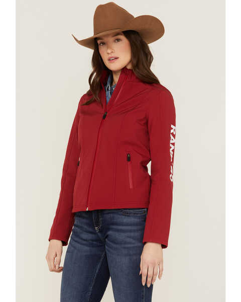 RANK 45® Women's Soft Shell Logo Riding Jacket, Red, hi-res