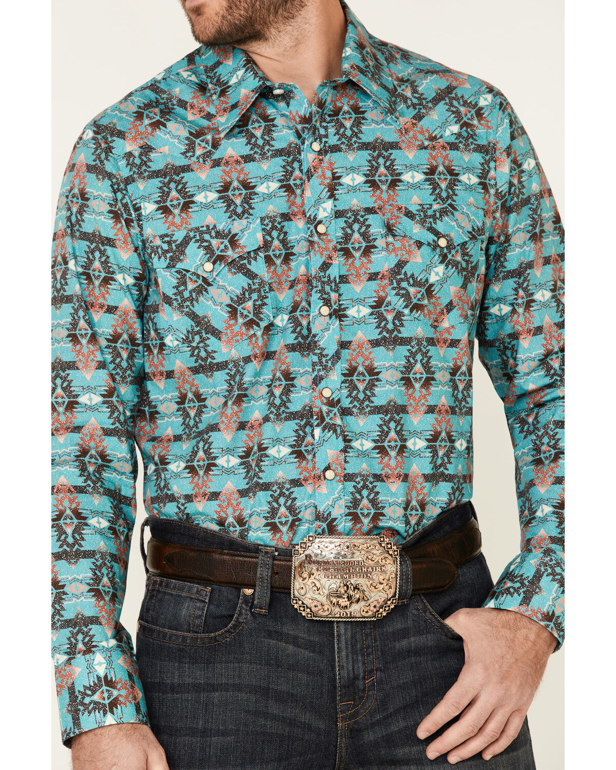 Image #3 - Rock & Roll Denim Men's Southwestern Print Long Sleeve Snap Western Shirt, Multi, hi-res
