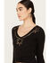 Image #2 - Shyanne Women's Long Sleeve Cutwork Front Tie Top, Black, hi-res