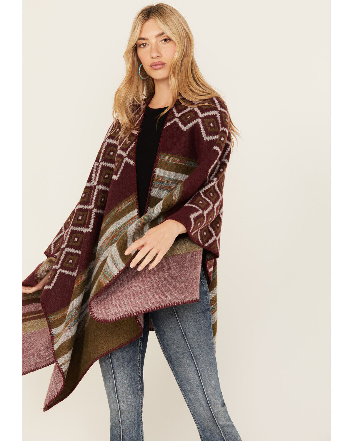 Image #1 - Shyanne Women's Melange Yarn Cozy Shawl, Maroon, hi-res