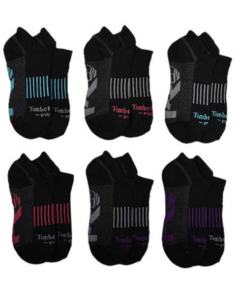 Image #1 - Timberland Women's PRO Contrast Logo No-Show Socks - 6 Piece, Black, hi-res