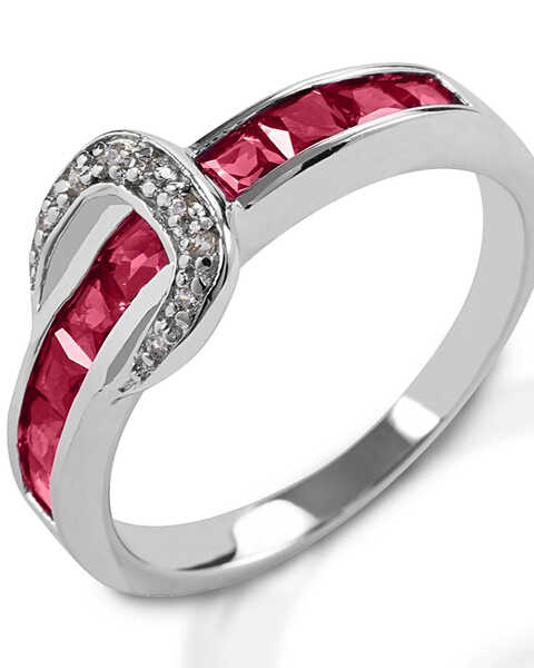 Image #1 -  Kelly Herd Women's Small Red Contemporary Buckle Ring , Silver, hi-res