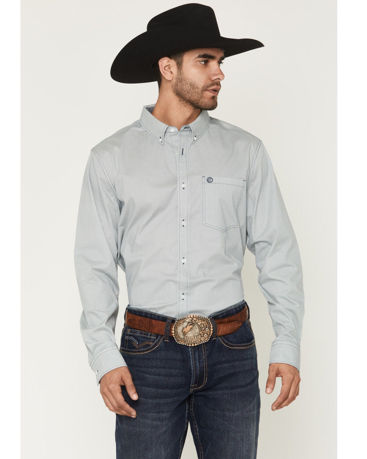 Cody James Men's Day Job Geo Print Long Sleeve Button-Down Stretch Western Shirt - Tall, Blue, hi-res