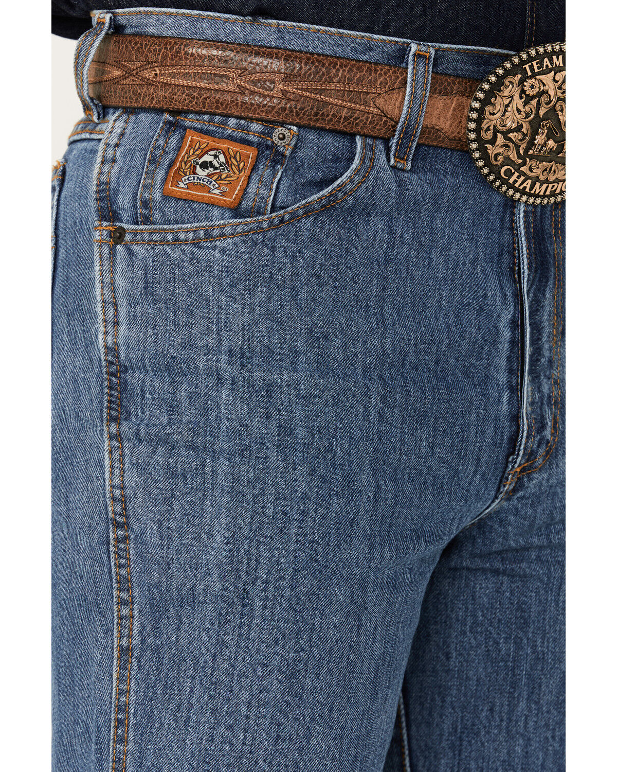 Image #2 - Cinch Men's Bronze Label Medium Wash Slim Fit Tapered Denim Jeans, Blue, hi-res