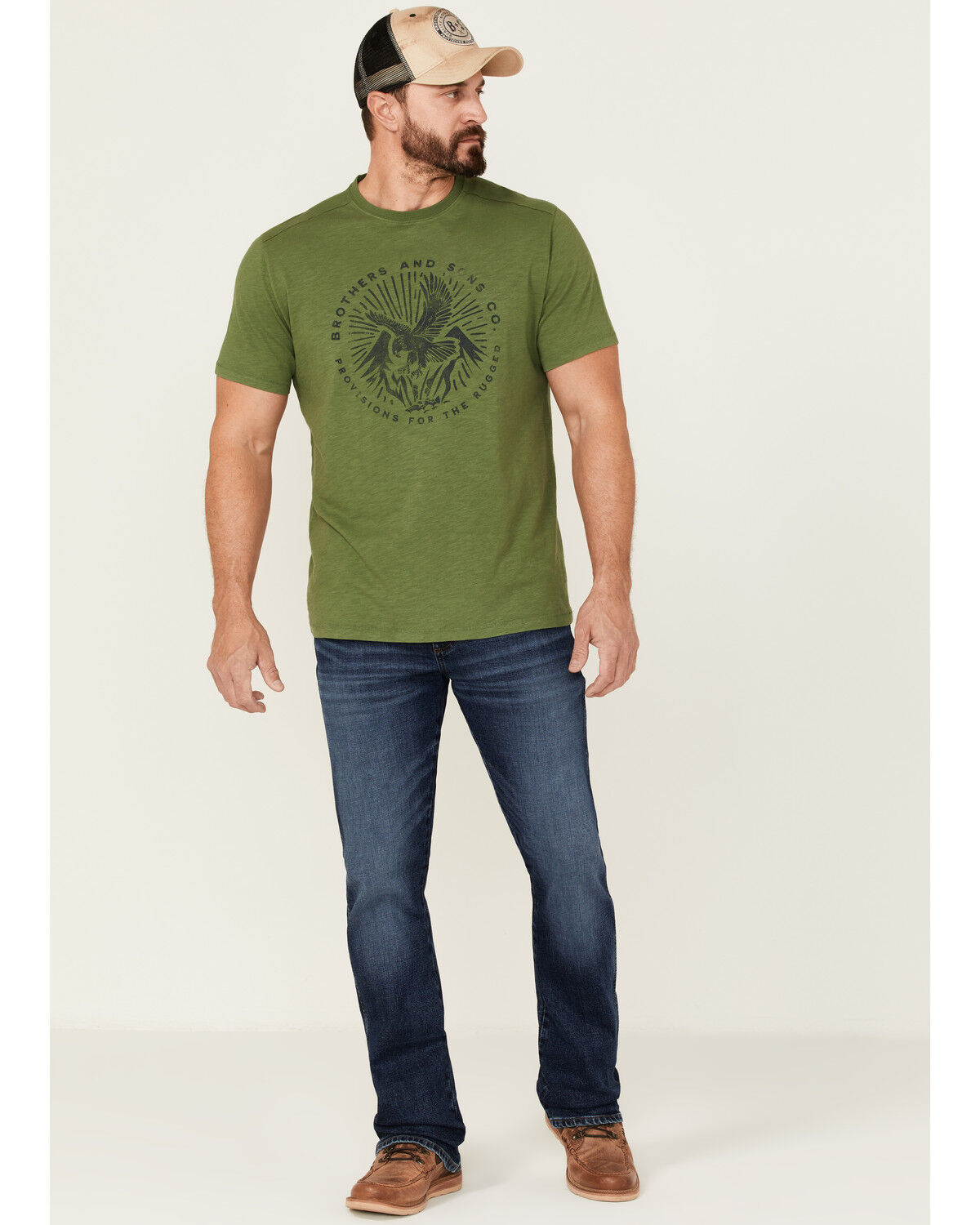 Image #2 - Brothers and Sons Men's Eagle Slub Circle Graphic T-Shirt, Green, hi-res