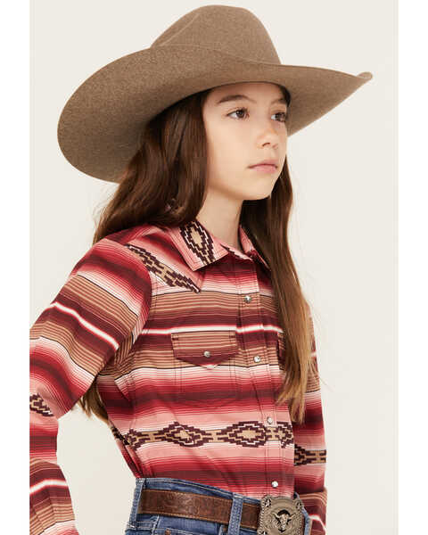 Image #2 - Ariat Girls' Southwestern Serape Striped Long Sleeve Snap Western Shirt, Pink, hi-res