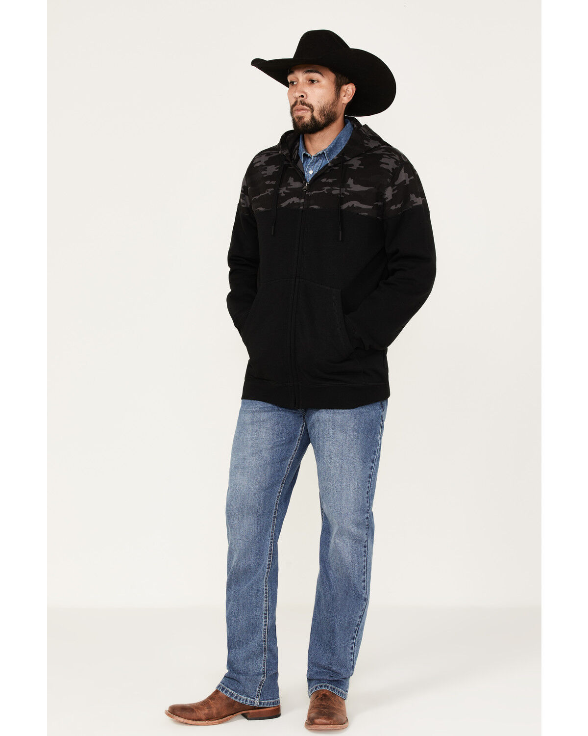 Image #2 - Moonshine Spirit Men's Midnight Camo Color-Blocked Zip-Front Hooded Pullover, Camouflage, hi-res
