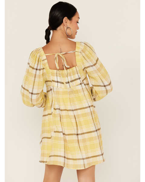 Image #4 - Miss Me Women's Plaid Print Babydoll Dress, Yellow, hi-res