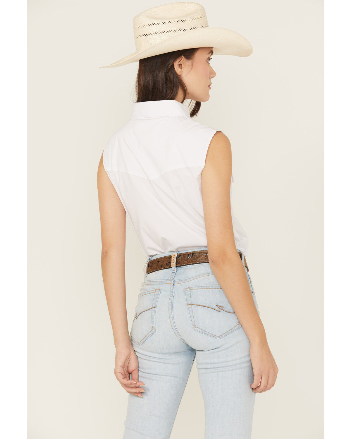 Image #4 - Cowgirl Hardware Women's Solid Sleeveless Snap Stretch Western Shirt, White, hi-res