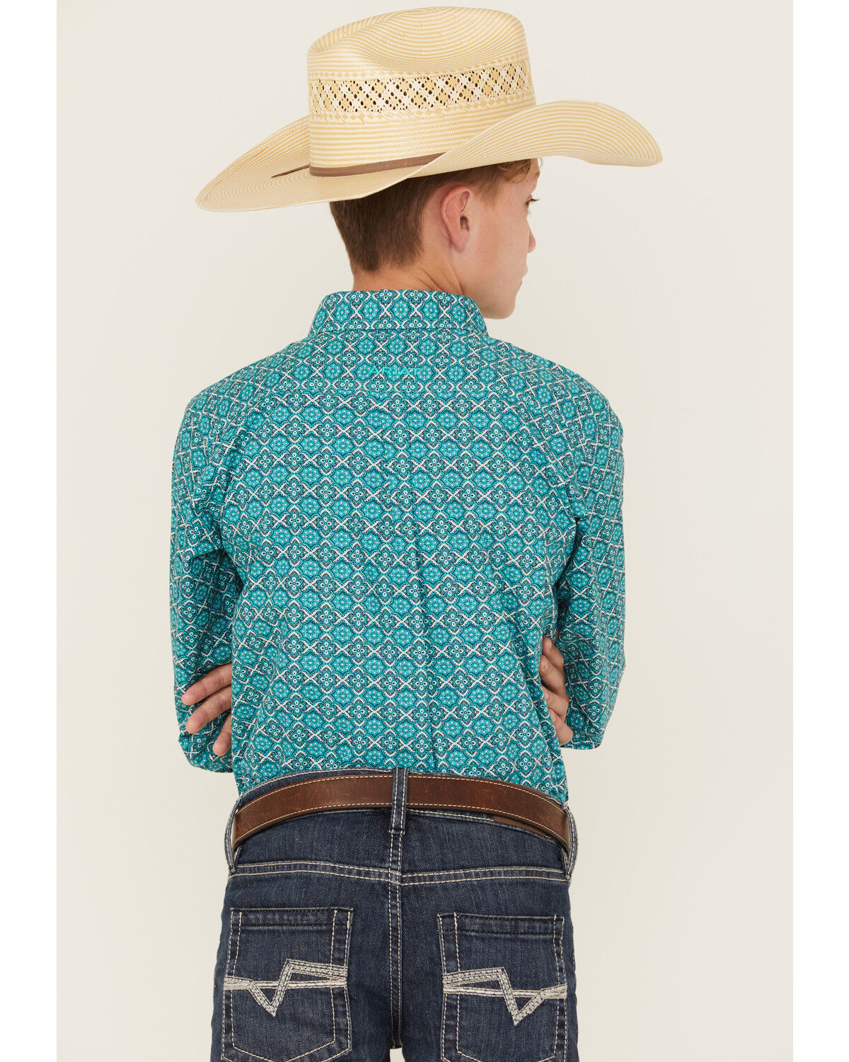 Image #4 - Ariat Boys' Geo Print Long Sleeve Button-Down Western Shirt, Navy, hi-res