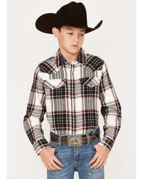Image #1 - Cody James Boys' Plaid Print Long Sleeve Button-Down Flannel Shirt, Cream, hi-res