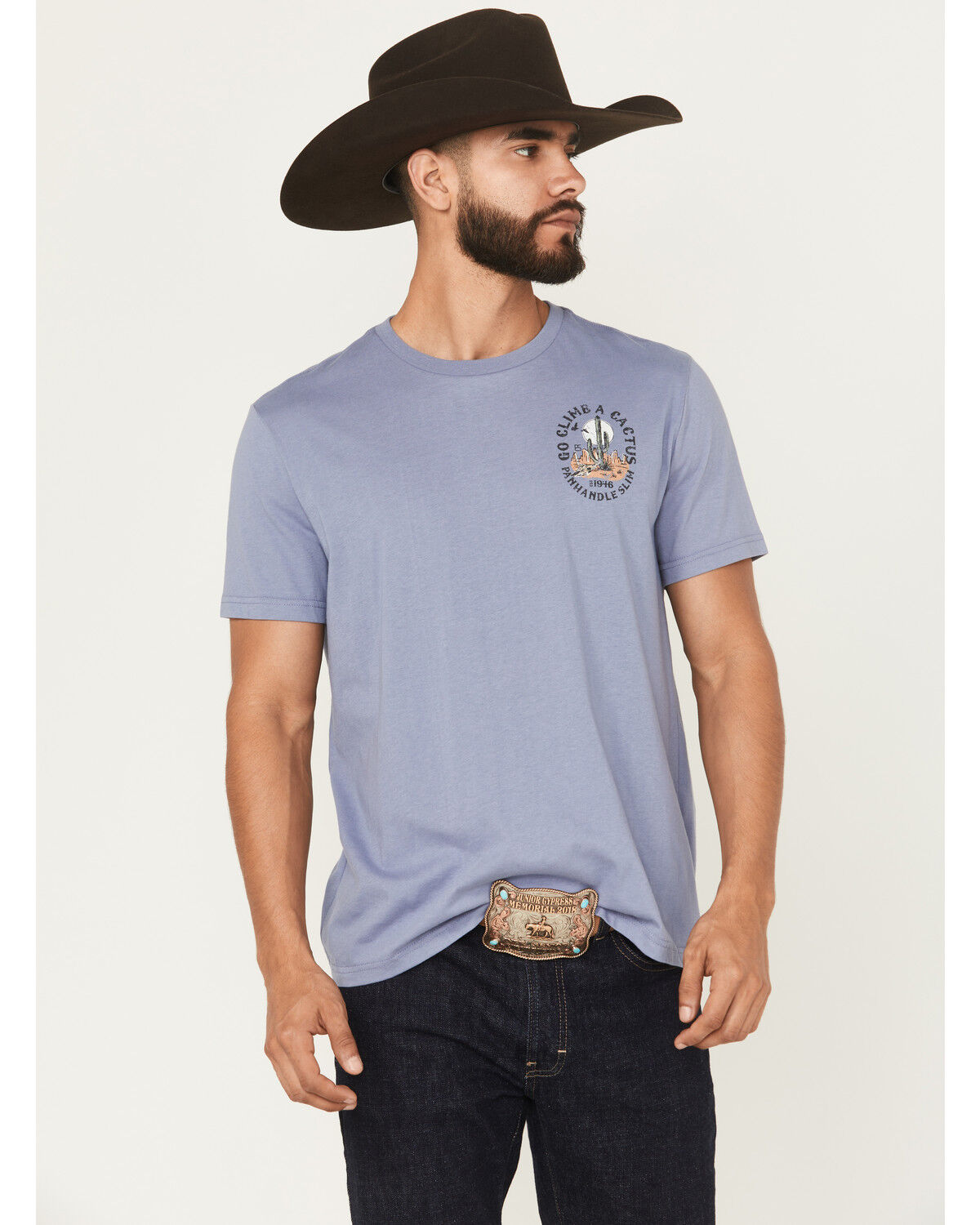 Image #2 - Panhandle Slim Men's Climb A Cactus Short Sleeve Graphic T-Shirt, Indigo, hi-res