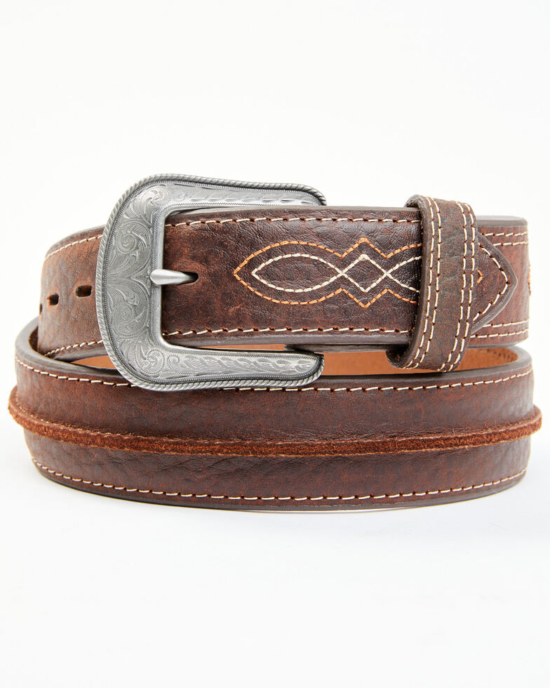Cody James Men's Pebbled Leather Western Belt, Brown, hi-res