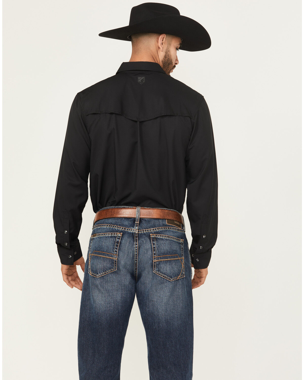 Image #4 - RANK 45® Men's Remming Solid Long Sleeve Snap Performance Western Shirt, Black, hi-res