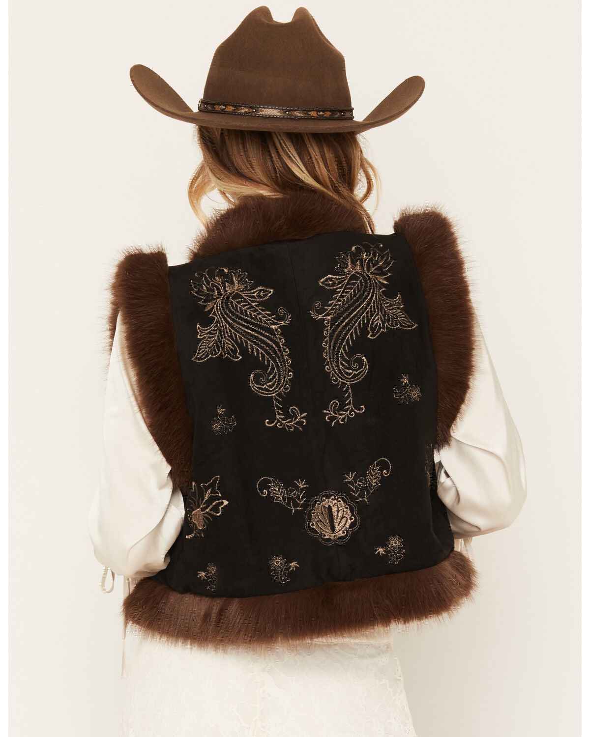 Image #4 - Shyanne Women's Christine Faux Suede Embroidered Vest, Black, hi-res