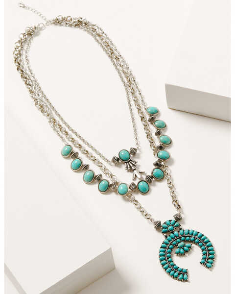 Image #1 - Shyanne Women's Autumn Sunset Turquoise Stone Multi Layer Squash Blossom Necklace, Silver, hi-res