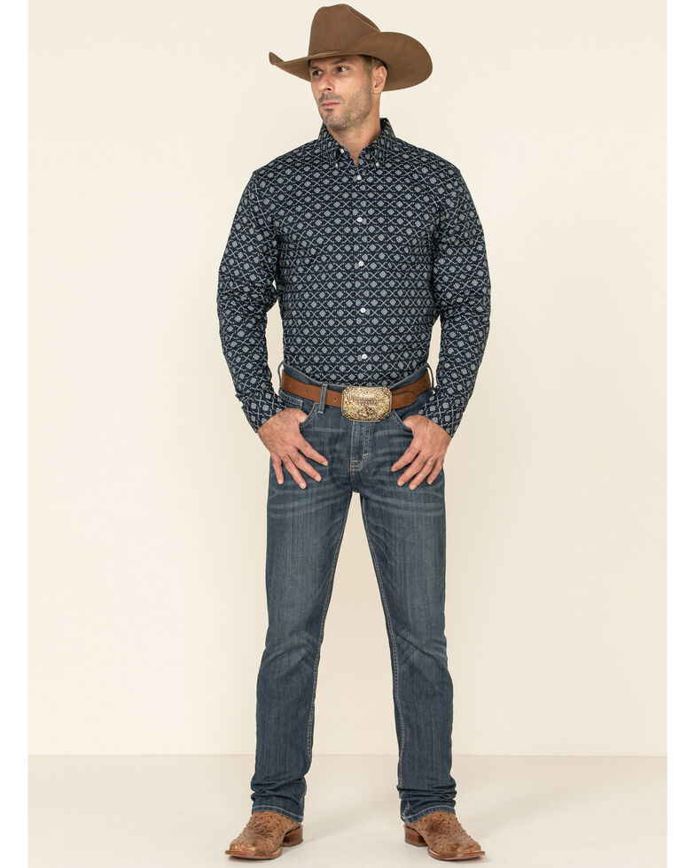 Cody James Core Men's Party Turtle Floral Print Long Sleeve Western Shirt , Navy, hi-res