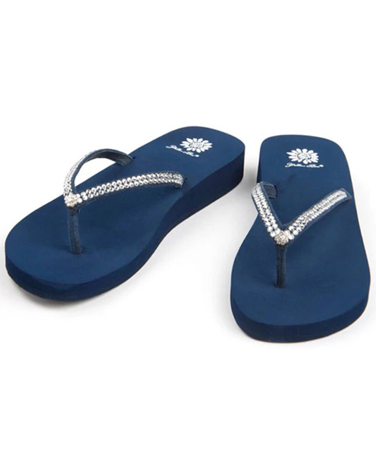 Image #4 - Yellow Box Women's Jello Rhinestone Sandals, Navy, hi-res