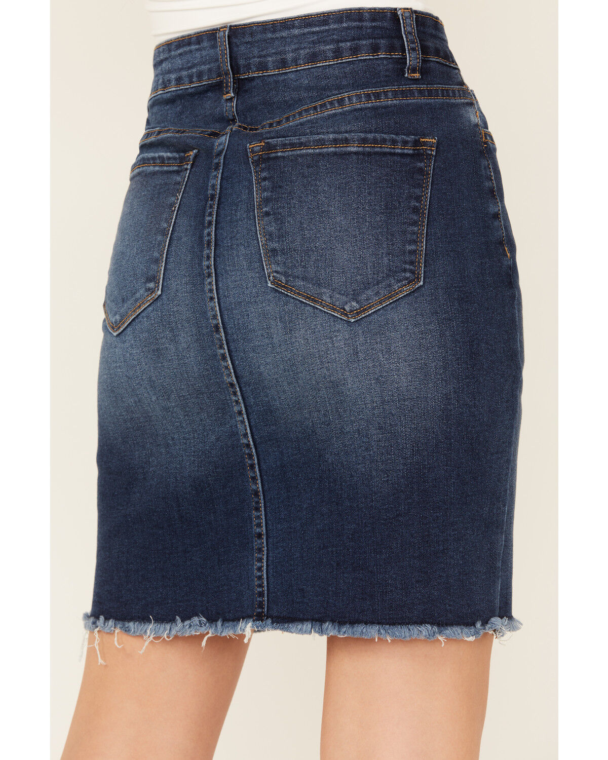 Image #4 - Vervet Women's Dark Wash Raw Hem Mini Skirt, Blue, hi-res