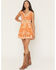 Image #1 - Angie Women's Floral Print Sleeveless Knot Front Mini Dress, Orange, hi-res