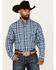 Image #1 - George Strait by Wrangler Men's Plaid Print Long Sleeve Stretch Western Shirt - Big, Navy, hi-res