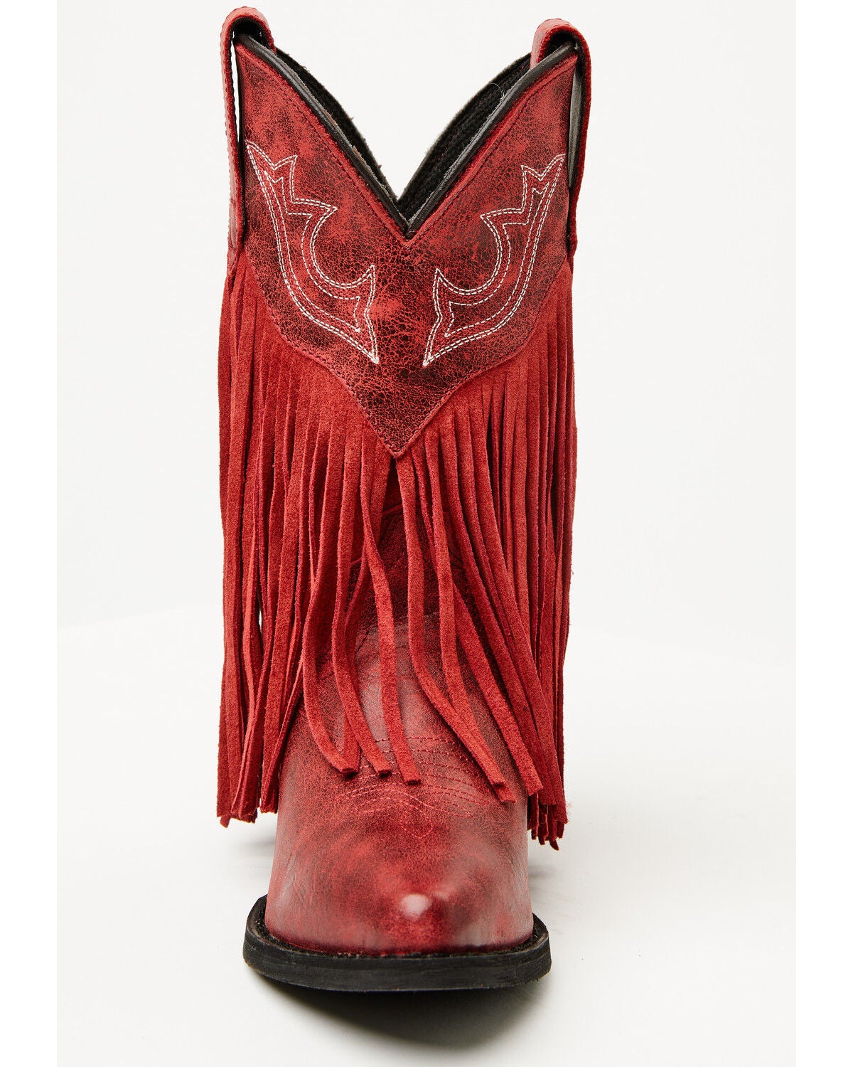 Image #4 - Dan Post Girls' Happy Trails Fringe Western Boots - Snip Toe, Red, hi-res