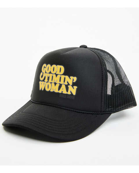 Image #1 - Rodeo Hippie Women's Good Timin' Woman Trucker Cap, Black, hi-res