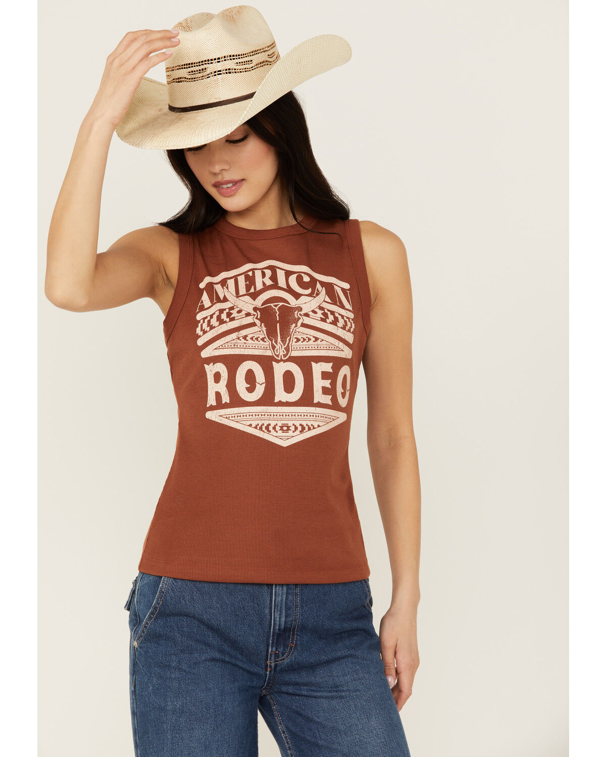 Image #1 - Shyanne Women's American Rodeo Ribbed Tank Top, Lt Brown, hi-res