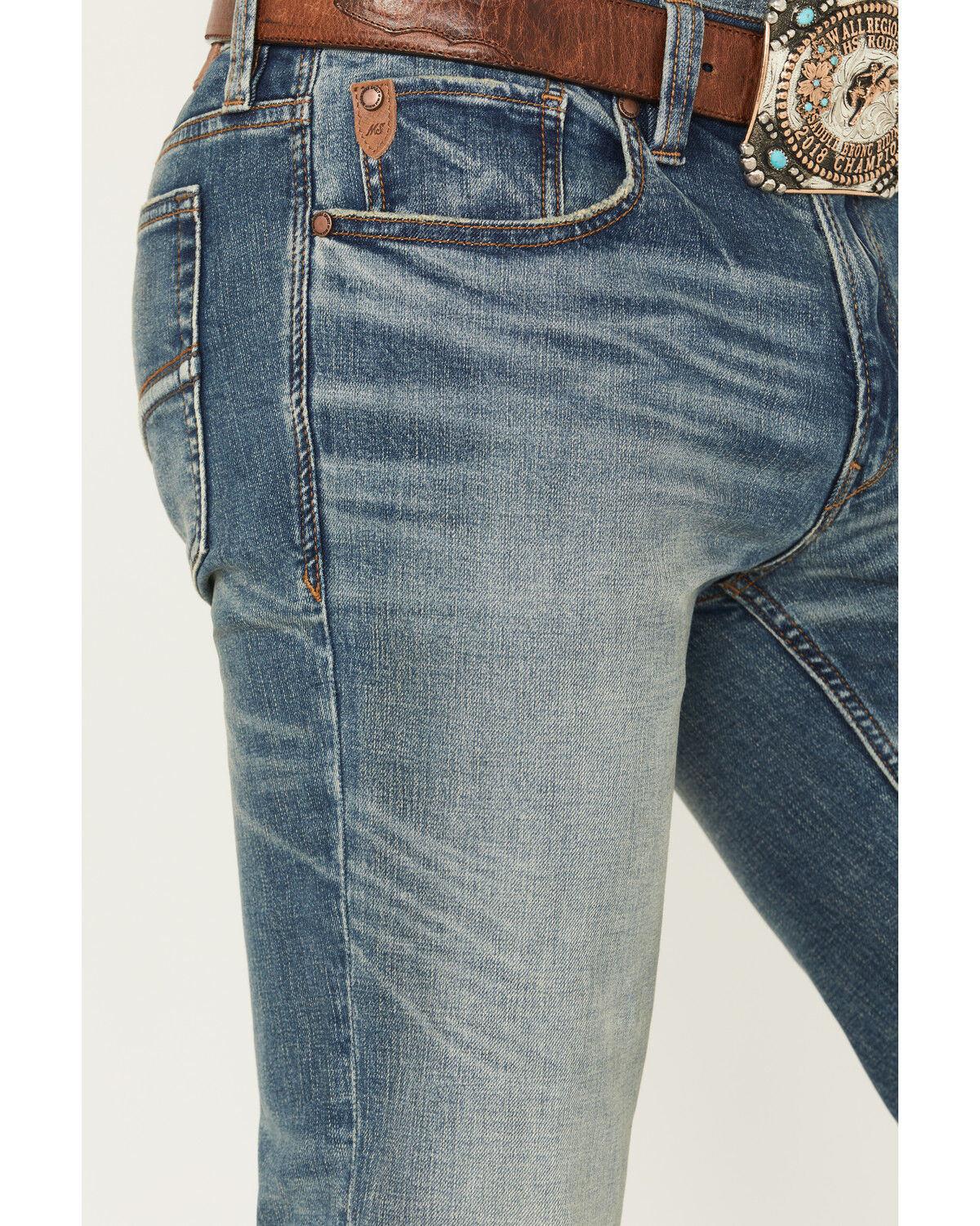 Image #2 - Moonshine Spirit Men's Twister Medium Wash Slim Straight Stretch Denim Jeans, Medium Wash, hi-res
