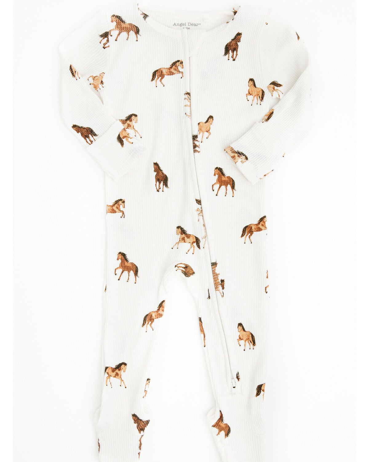 Angel Dear Infant Boys' Mini Horse Print Long Sleeve Snap Footie Onesie, White, hi-res