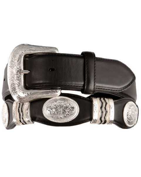 Image #1 - Tony Lama Scalloped Leather Belt, Black, hi-res