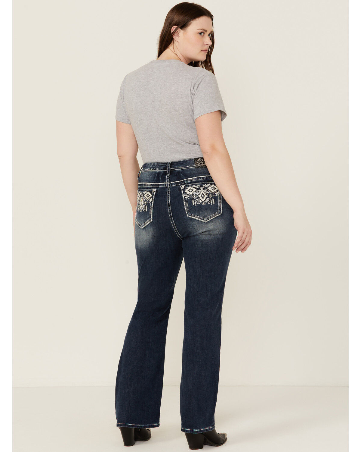Image #1 - Grace in LA Women's Medium Wash Mid Rise Geo Pocket Stretch Bootcut Jeans - Plus, Medium Wash, hi-res