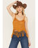 Image #1 - Rock & Roll Denim Women's Crochet Fringe Tank, Gold, hi-res