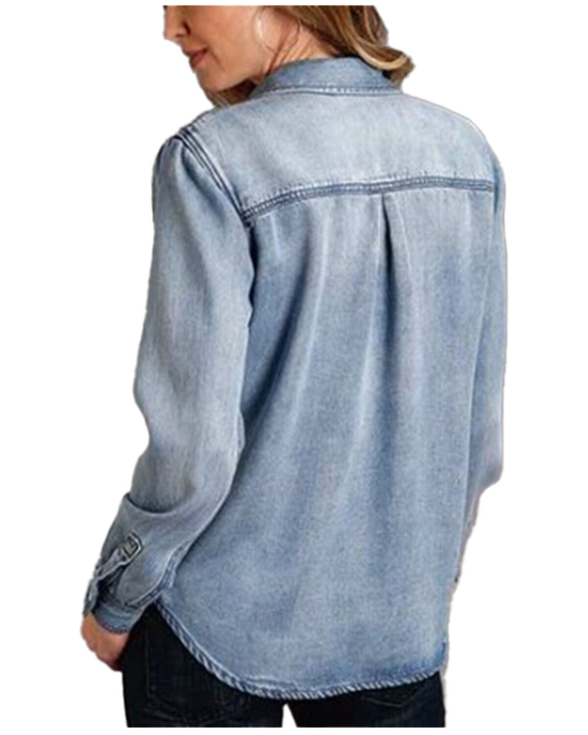 Image #2 - Stetson Women's Blue Denim Embroidered Long Sleeve Button Down Blouse Shirt, Blue, hi-res