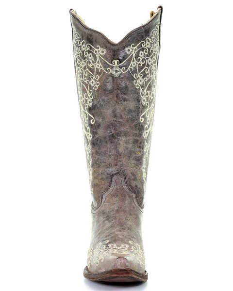 Image #4 - Corral Women's Crater with Bone Embroidery Western Boots - Snip Toe, Brown, hi-res