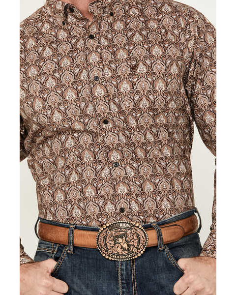 Image #3 - Ariat Men's Boot Barn Exclusive Sweeney Paisley-Esque Print Long Sleeve Button-Down Western Shirt , Brown, hi-res