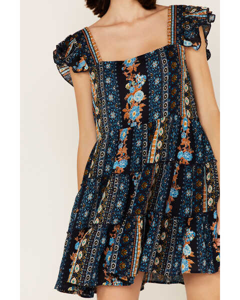 Image #3 - Band of the Free Women's River of Dreams Stripe Floral Print Tiered Dress, Navy, hi-res