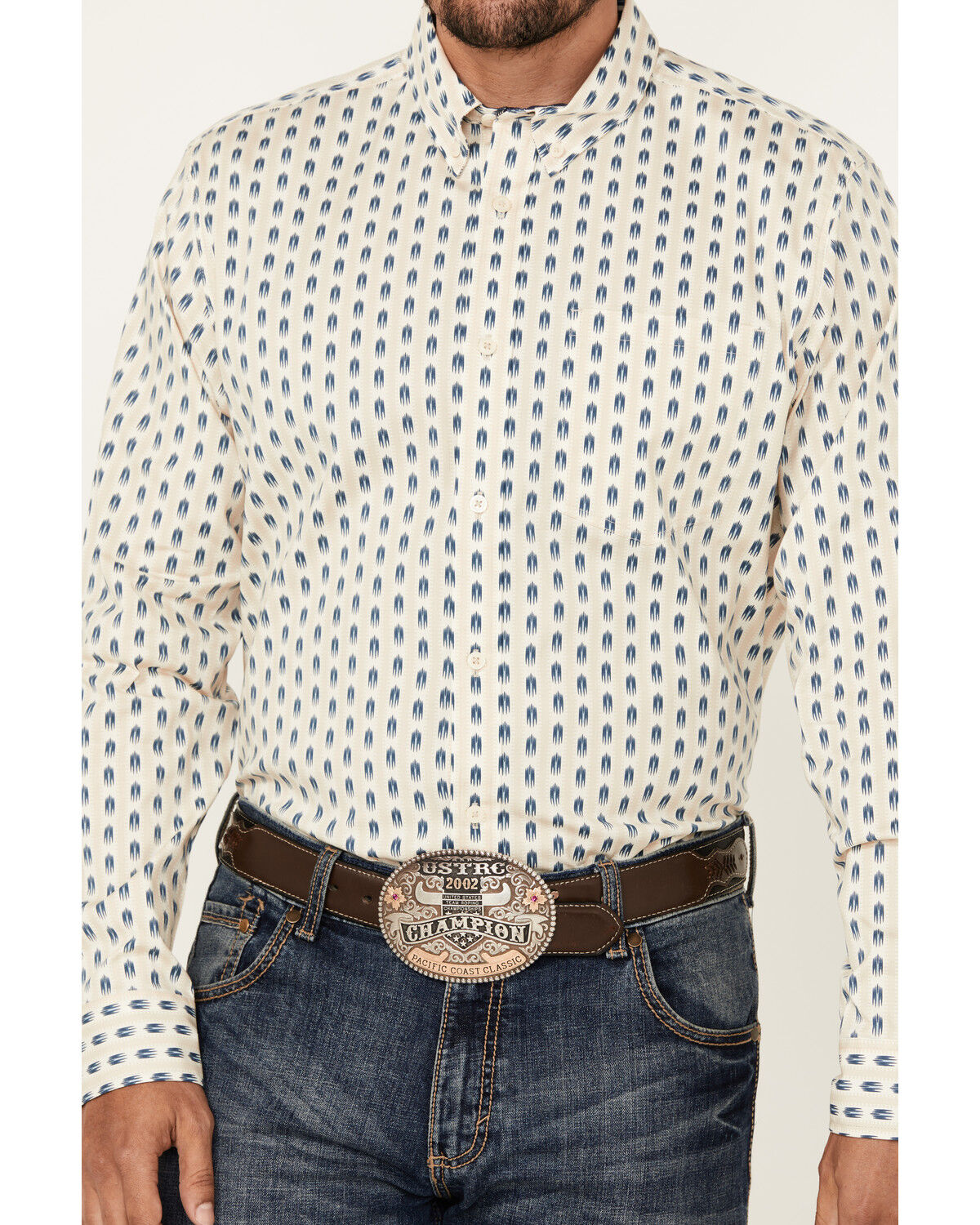 Image #3 - Cody James Men's Gunsmoke Striped Print Long Sleeve Button-Down Stretch Western Shirt, Ivory, hi-res