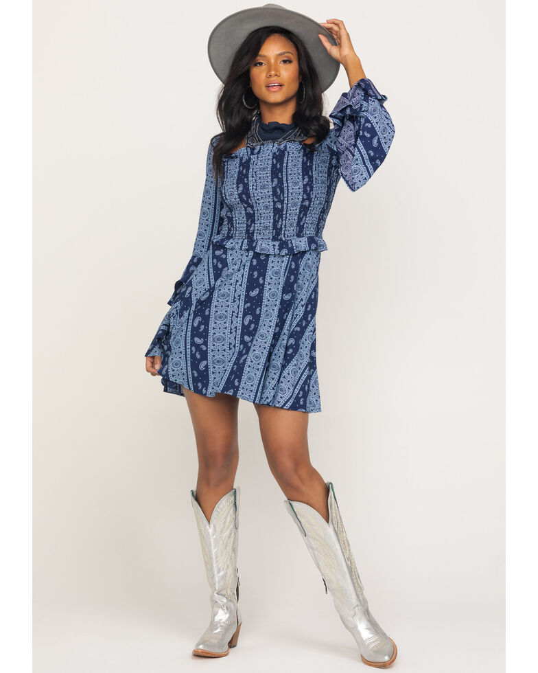 Rock & Roll Denim Women's Navy Bandana Print Dress, Navy, hi-res