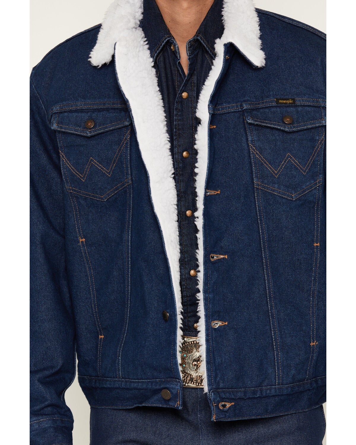 Image #3 - Wrangler Men's Sherpa Lined Denim Jacket, Denim, hi-res