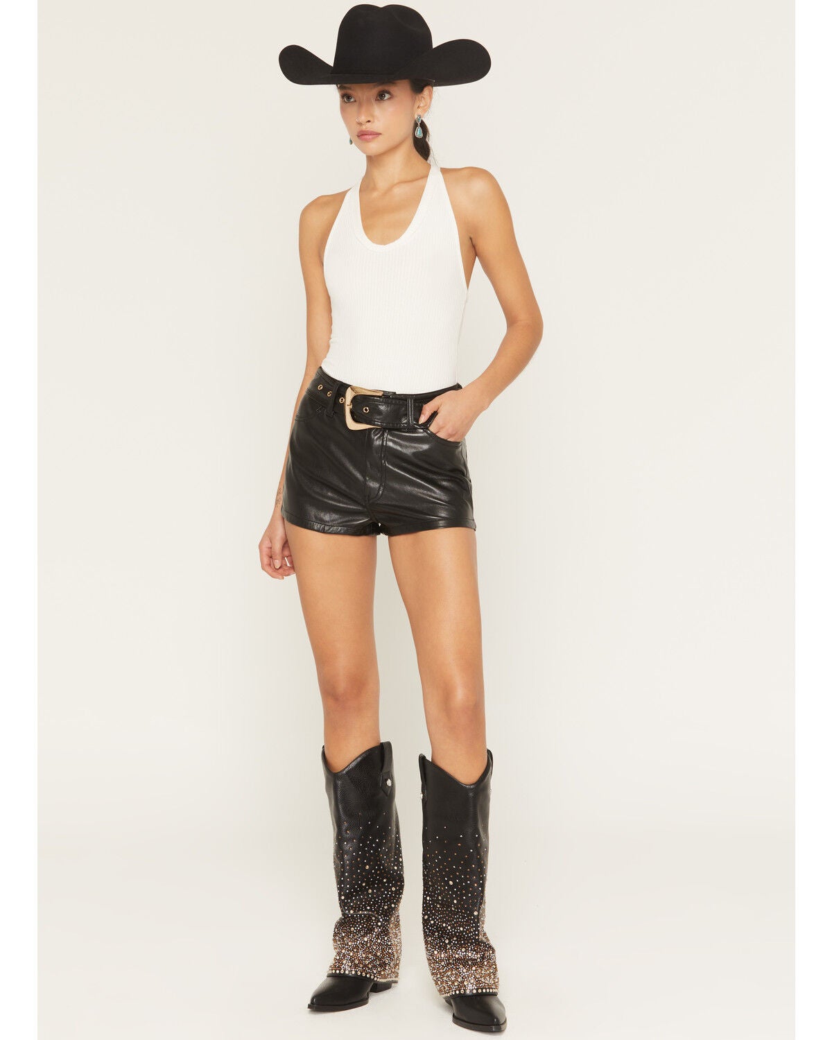 Image #1 - Show Me Your Mumu Women's High Rise Asher Faux Leather Belted Shorts, Black, hi-res