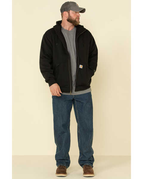 Image #3 - Carhartt Men's Rain Defender Thermal Lined Zip Work Hooded Sweatshirt - Tall, Black, hi-res