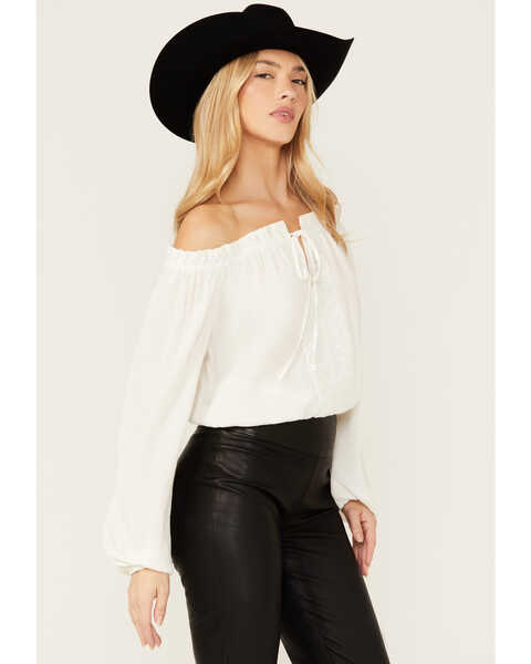 Image #2 - Tempted Women's Crochet Long Sleeve Top , Ivory, hi-res