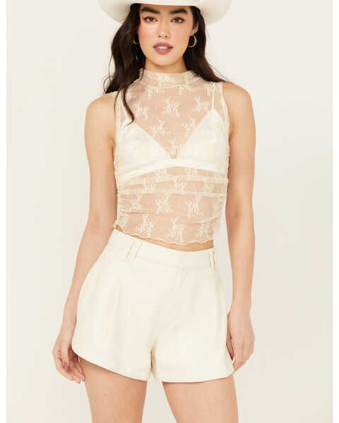 Free People Women's Mesh Floral Muscle Tank , Cream, hi-res